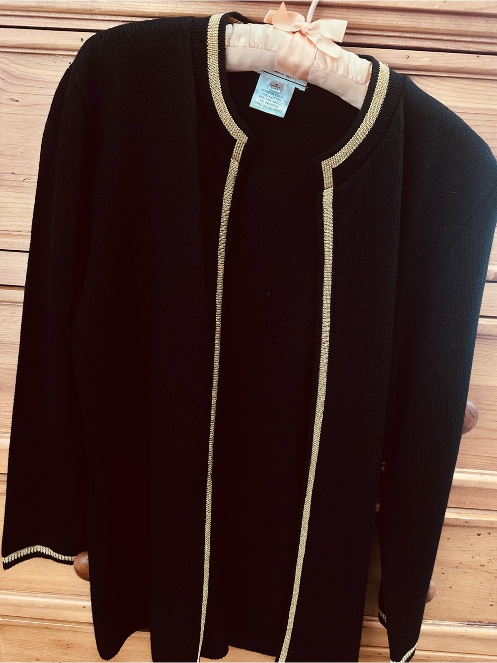 Classic Black Open-Front Jacket with Gold Trim